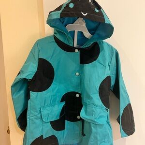 Teal and Black Polka Dot Kids Raincoat